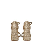 Miu Miu Rhinestone Glitter High Heel Sandals — Gold