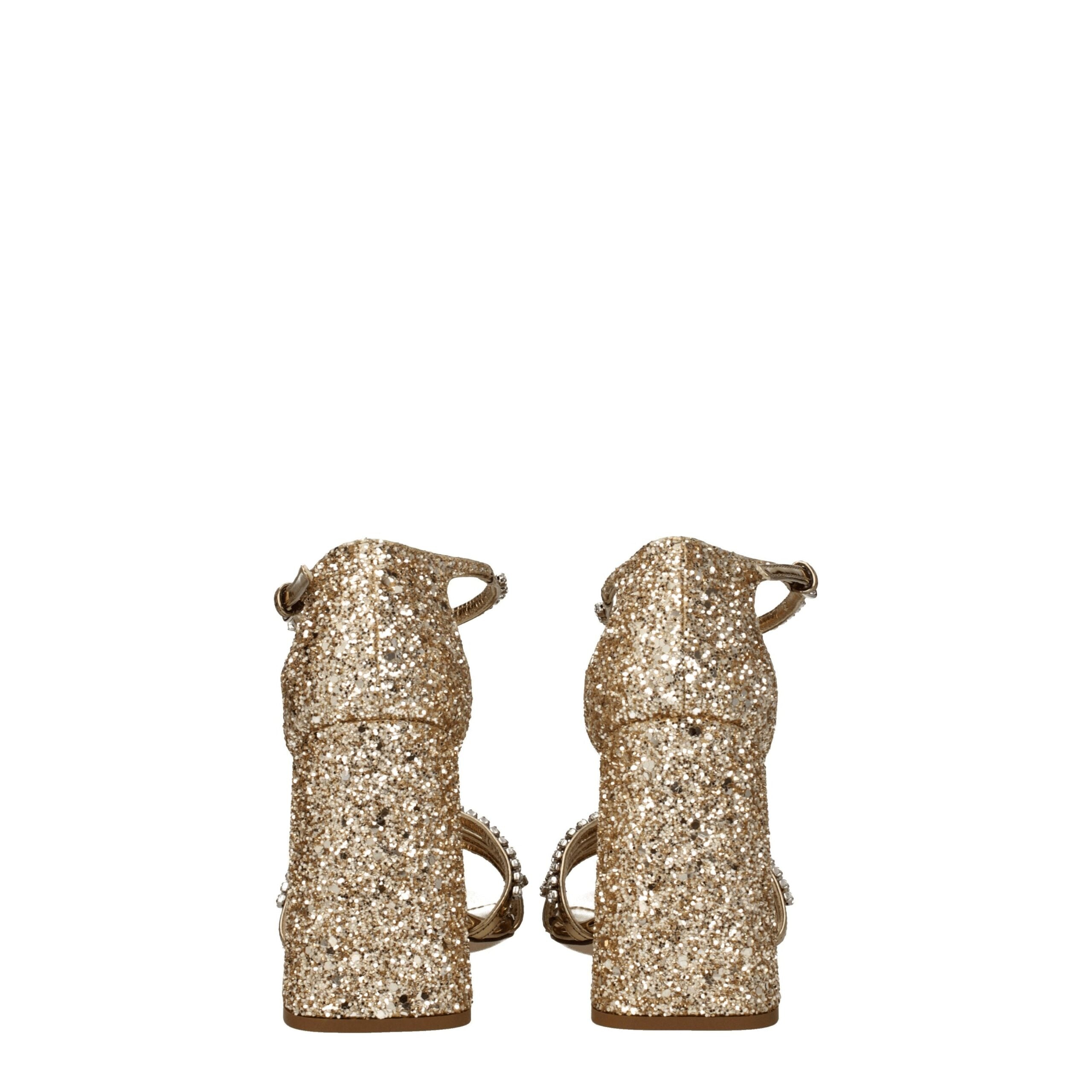 Miu Miu Rhinestone Glitter High Heel Sandals — Gold