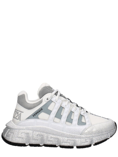 Versace Greca-Detail Fabric Athletic Sneaker — White