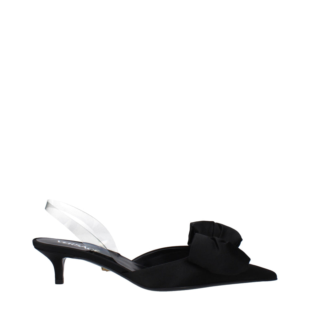 Versace Satin Flat Sandal — Black