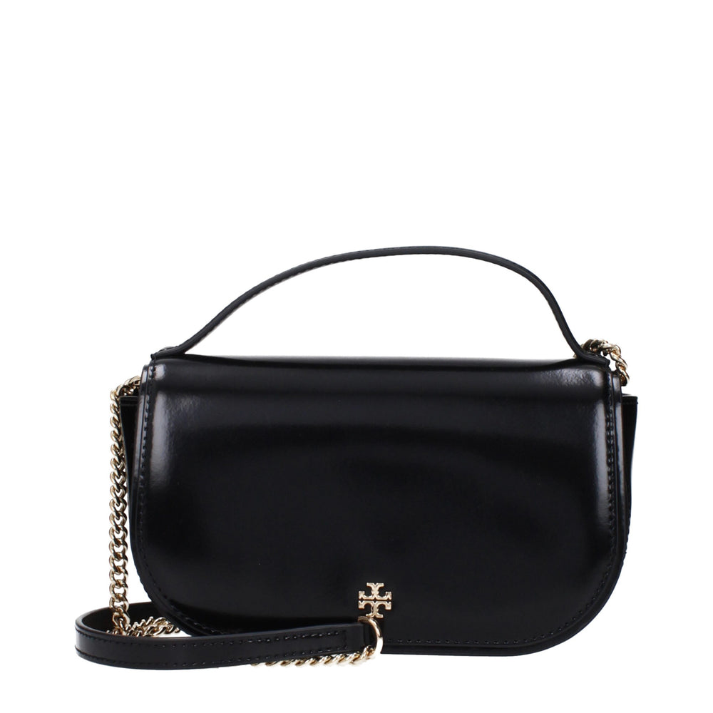 Tory Burch Logo Leather Handbag — Black