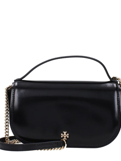 Tory Burch Logo Leather Handbag — Black