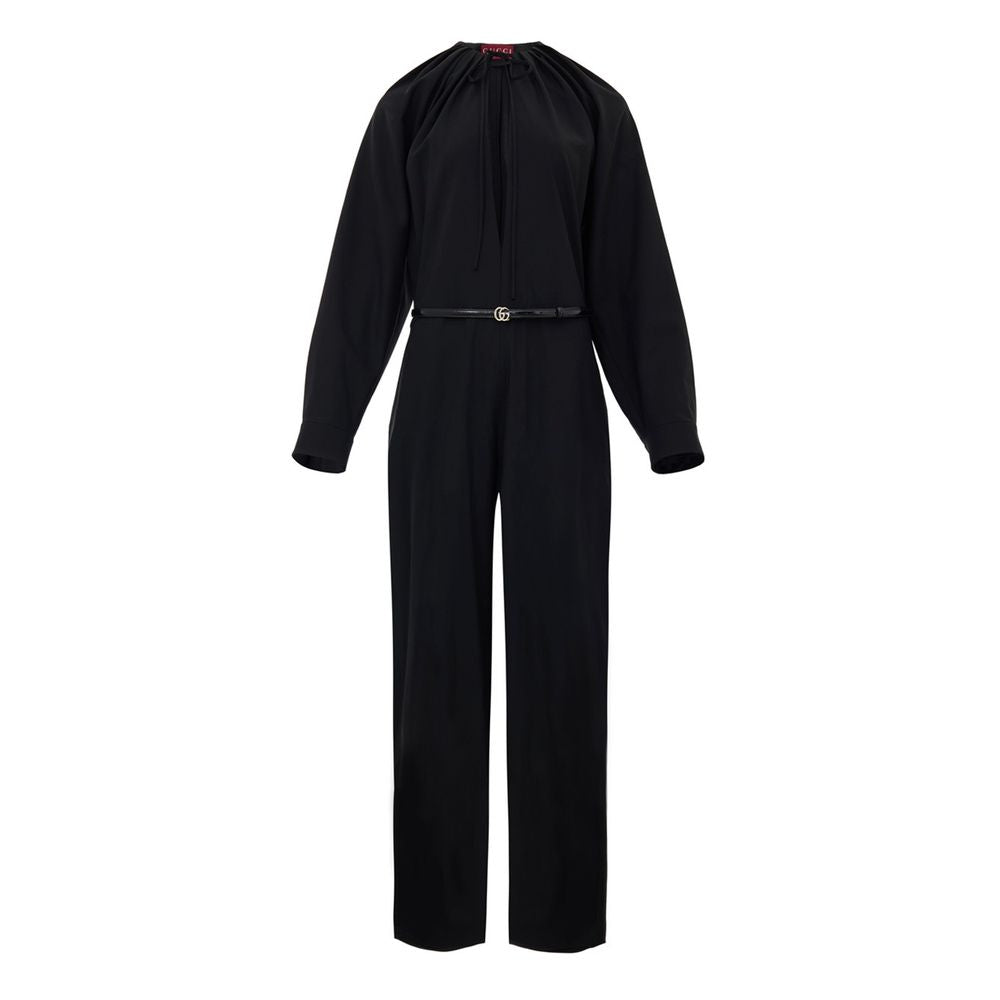 Gucci Wide-Leg Wool Blend Jumpsuit with Removable GG Patent Belt