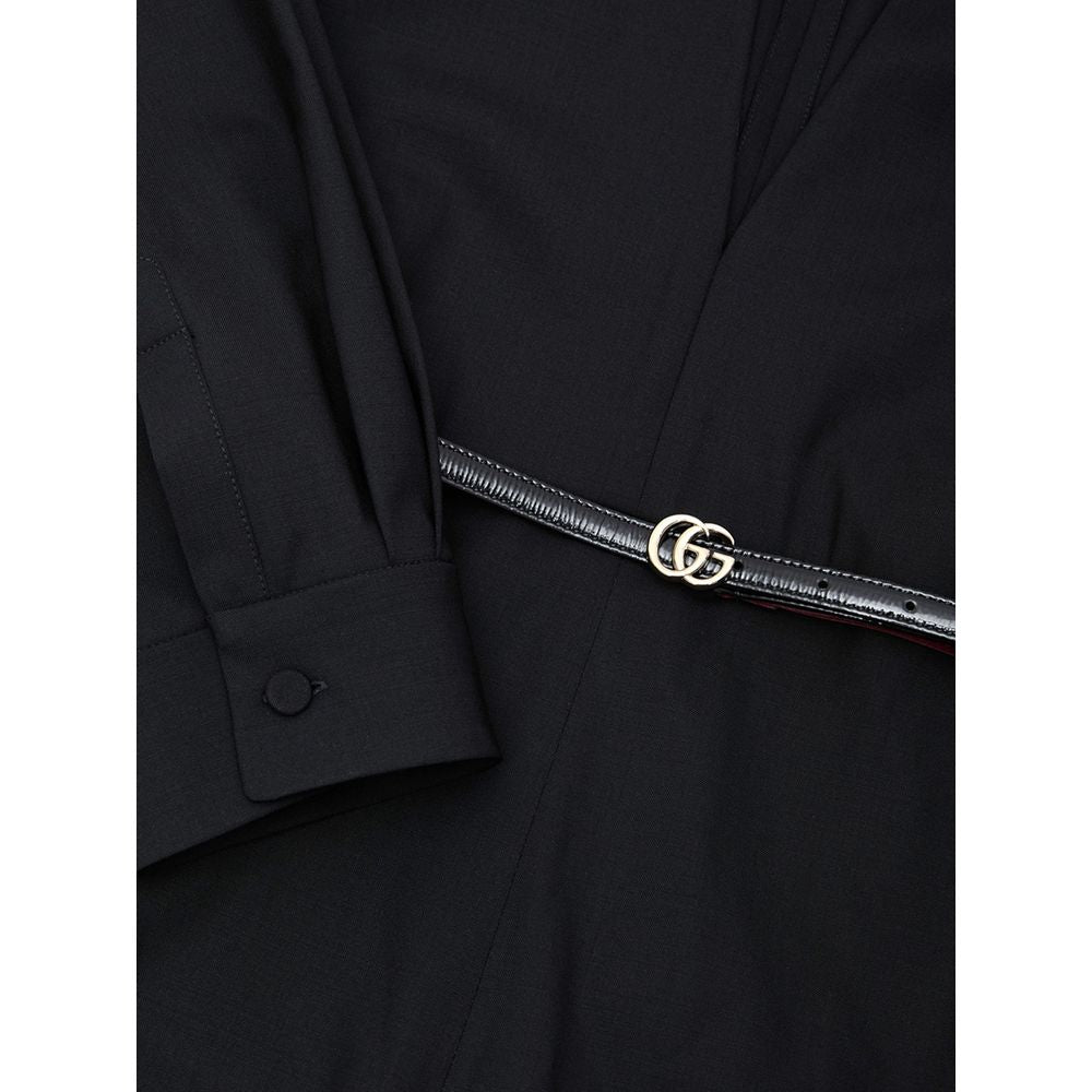 Gucci Wide-Leg Wool Blend Jumpsuit with Removable GG Patent Belt