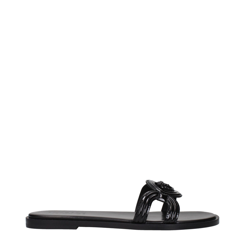 Versace Patent Leather Logo Slippers — Black