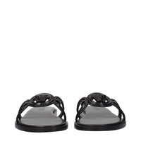 Versace Patent Leather Logo Slippers — Black