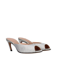 The Attico Rhinestone Satin Stiletto Sandal — Silver