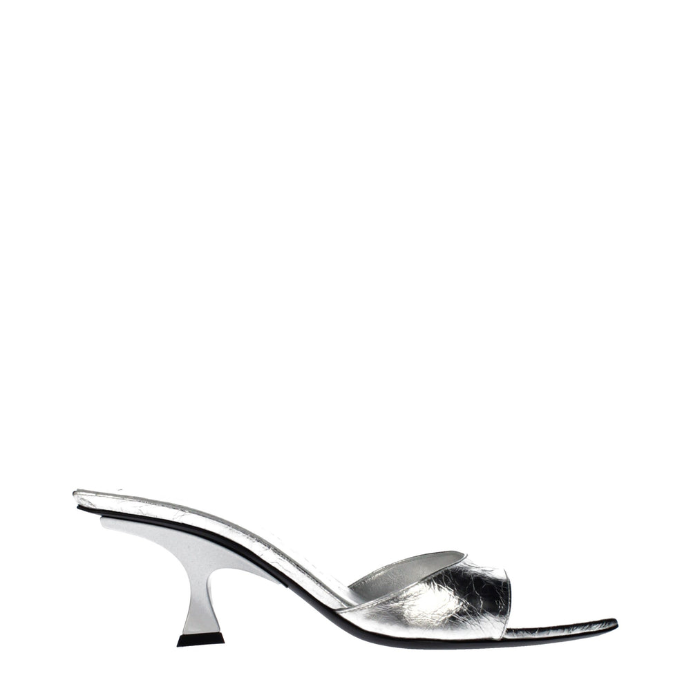 The Attico Leather Flat Sandal — Silver